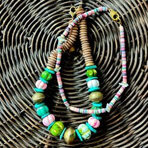 Set of 2 beach beaded necklaces , fit together perfectly